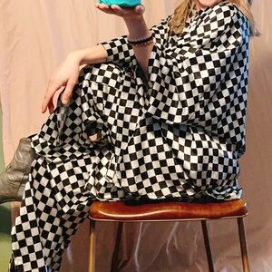 Dressed in LaLa Satin Checkered Playsuit